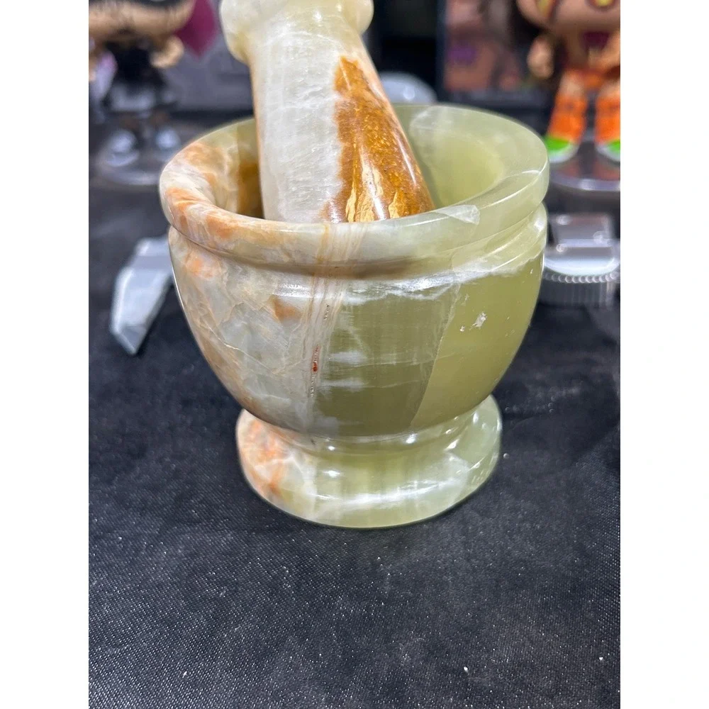 Green Pakistan Onyx Mortar and Pestle Set Hand Carved Polished Natural Stone